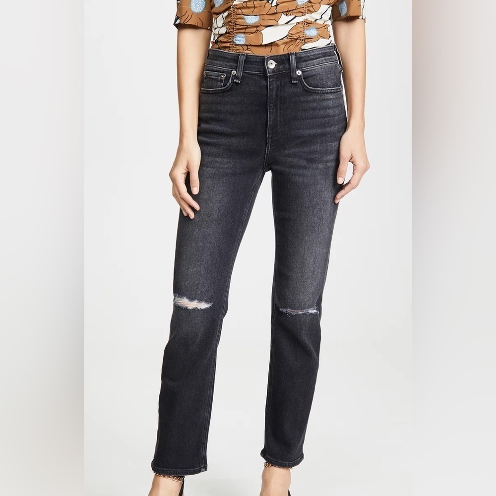 Rag & Bone Nina High Rise Ankle Cigarette Ripped Jeans in Black/Grey